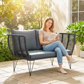 Outsunny Sofa Ogrodowa z Poduszkami 2-osobowa Rattanowa Meble Balkonowe 123 x 67 x 72 cm Jasnoszara | Aosom PL