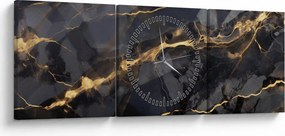 Obraz - Czarny - złoty dekor (z zegarem) (90x30 cm)