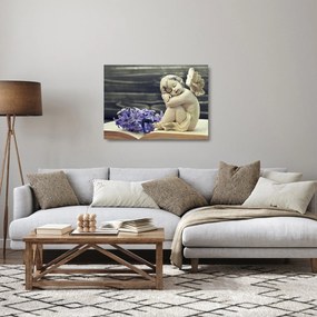 Obraz na szkle anioła z kwiatem (70x50 cm)