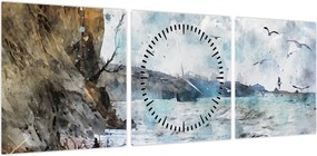 Obraz - Rafa, akwarela (z zegarem) (90x30 cm)