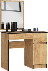 Toaletka AKORD P2 Dąb Craft 90 cm z lustrem 500x600 prawa 1 drzwi 2 szuflady kolor Dąb Craft mat 2 półki 90x50x142 cm