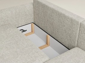 Beżowy rozkładany/ze schowkiem narożnik z tkaniny szenilowej (prawostronny/z szezlongiem) Leon – Maison de Rêve