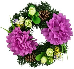 Wianek na Dzień Zaduszny Fioletowe chryzantemy, 20 cm