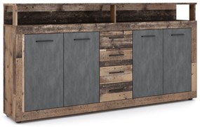 Komoda Czterodrzwiowa BLAGO 190 cm Ciemny Dąb/Czarny Loft