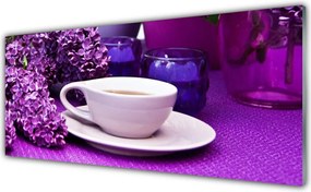 Panel Szklany do Kuchni Poranna Kawa Wśród Kwiatów