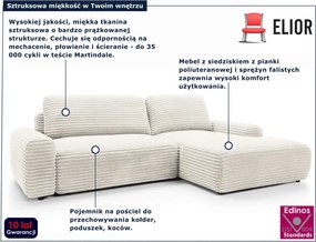 Sztruksowa kanapa narożna z funkcją spania ecru H1-F87