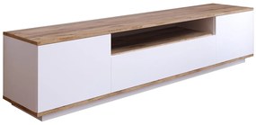 Szafka RTV 3-drzwiowa z 1 wnęką – Biała i jasny naturalna – LOTULA