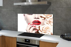 Szklany Panel Róże i Czerwone Usta Kobiety