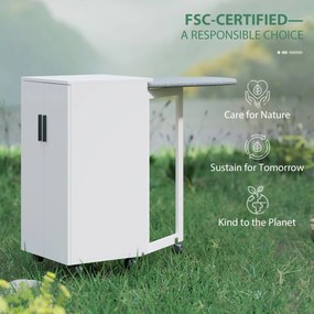 HOMCOM 2-w-1 składana szafka na deskę do prasowania na kółkach z deską do prasowania i regulowaną półką do małych pomieszczeń, Biała | Aosom PL