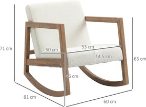 Fotel bujany HOMCOM z drewnianą ramą Krzesło do salonu gumowe drewno kremowe