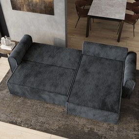 Masseno Narożnik VALTINO z funkcją spania i pojemnikiem na pościel Narozniki L, Rozkładana sofa - Grafitowy, TILIA 90