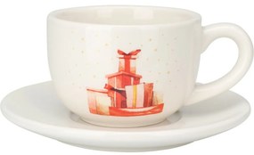 Świąteczna filiżanka porcelanowa ze spodkiem Czerwone prezenty, 250 ml