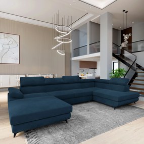 Masseno Narożnik RUBANO z funkcją spania i pojemnikiem na pościel Narozniki U, Rozkładana sofa - Niebieski, MONOLITH 77