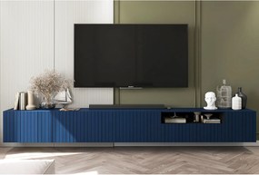 Szafka RTV z 7 drzwiczkami i wnęką – korpus granatowy mat, fronty ryflowane granatowy mat – 300 cm