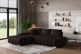 Masseno Narożnik ALESE z funkcją spania i pojemnikiem na pościel Narozniki L, Rozkładana sofa - Brązowy, MONOLITH 29