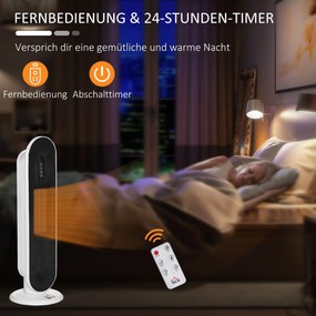 HOMCOM Grzejnik termoelektryczny 2000 Watt   Zdalne sterowanie 24-godzinny timer Oscylacja Metal, Plastik Biały + Czarny 21 x 21 x 63,5 cm
