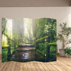 Parawan - Drewniane schody w lesie (210x170 cm)
