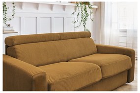 Musztardowa sztruksowa rozkładana sofa 215 cm Monaco – Bobochic Paris