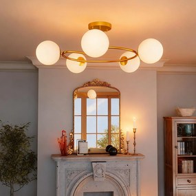 HOMCOM Lampa sufitowa 20 W z 5 gniazdami G9, elegancki złoto-biały wygląd, bez żarówek | Aosom PL