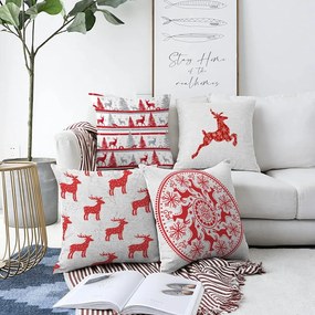 Zestaw 4 świątecznych szenilowych poszewek na poduszki Minimalist Cushion Covers Reindeer, 55x55 cm