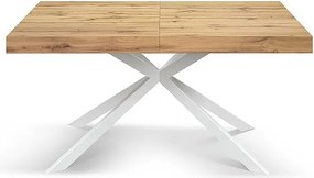 Stół drewniany, wykończenie dąb, biała podstawa X, rozkładany 160x90 - CAMAIORE