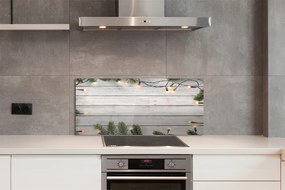 Panel szklany do Kuchni Świąteczne Lampki na Drewnie