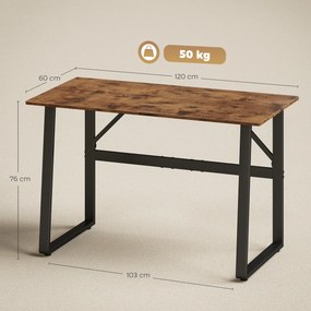 HOMCOM Biurko komputerowe z ramą stalową, biurko biurowe, stół PC 120x60x76cm Rustykalny-Brąz+Czarny | Aosom PL