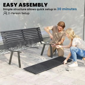 Outsunny Ławka ogrodowa 3-osobowa, odporna na warunki atmosferyczne, metalowa, z szerokim siedziskiem, lamelowy design, nośność 240 kg, 154 x 68 x 88 cm | Aosom PL