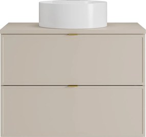 Wisząca szafka łazienkowa z okrągłą umywalką nablatową – Beżowa – 80 cm – ONDIL