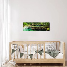 Obraz - Zielony wodospad (z zegarem) (90x30 cm)