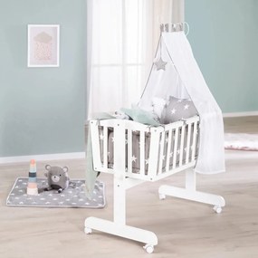 Biała kołyska na kółkach z baldachimem 40x90 cm Little stars – Roba