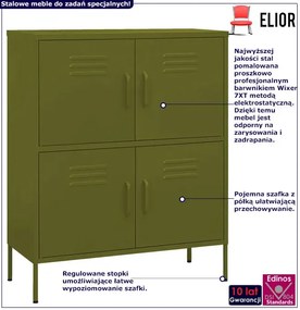 Metalowa zamykana szafka garażowa oliwkowa - Dova 4X