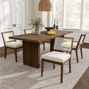 Zestaw 4 krzeseł do jadalni z litego drewna z oparciami z rattanu - 48 x 61 x 78,5 cm - Styl nowoczesny - len - brązowy