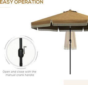 Outsunny Parasol z Ozdobnymi Frędzlami, Ø265 cm, Nachylany, Dwuczęściowy Metalowy Maszt, Wentylacja, Khaki/Czarny
