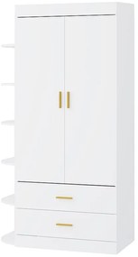 Szafa 2-drzwiowa z 2 szufladami i 6 półkami - szer. 100 cm - Biała i złota - GRIMORI