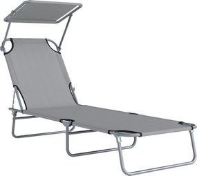 Outsunny Leżak ogrodowy składany z daszkiem przeciwsłonecznym na plażę wellness szary 187x58x36 cm | Aosom PL