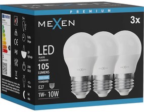 Mexen Nova 3x żarówka LED E27, G45, 1W, Zimna - 6500K, 105 lm - L101-E27-0165-01x03
