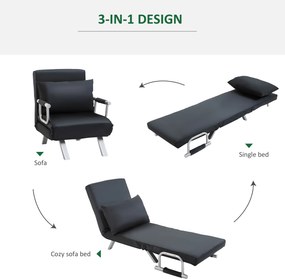 HOMCOM Fotel rozkładany 2w1 sofa do spania z regulowanym oparciem czarny kompaktowy design | Aosom PL