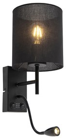 Nowoczesna lampa ścienna czarna z abażurem z bawełny - Stacca Nowoczesny Oswietlenie wewnetrzne