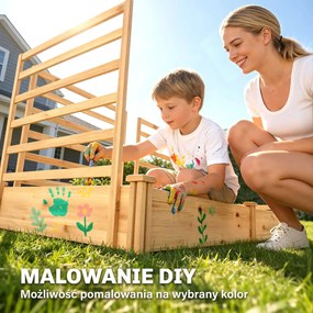 Outsunny Podwyższone grządki z kratką drewniana skrzynia na rośliny z 3 kratkami przegrodą i otwartym dnem 240 x 125 x 102 cm drewno naturalne | Aosom PL