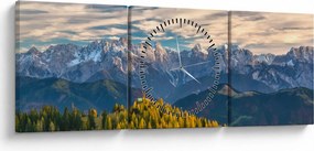 Obraz - panorama górska (z zegarem) (90x30 cm)
