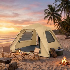Outsunny Ekspresowy namiot pop-up z ochroną przed deszczem, wodoodporny namiot kopułowy dla 3-4 osób z 2 drzwiami 2 oknami 240x240x160 cm khaki | Aosom PL