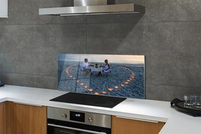 Panel szklany do Kuchni Serce ze Świeczek nad Brzegiem Morza