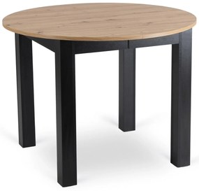 Zestaw Stół Okrągły Rozkładany HARRY 102-142 cm Dąb Artisan/Czarny i 4 Krzesła z Ekoskóry DALVIN Czarne Nowoczesne Loft