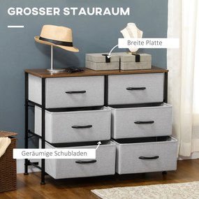 HOMCOM Komoda Sideboard, 6 Szuflad, Szuflady Materiałowe, 80 cm x 30 cm x 62,5 cm, Brąz + Czarny + Szary