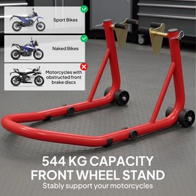 HOMCOM Stojak Motocyklowy Zestaw do Przedniego/Tylniego Koła Podnośnik Motocyklowy do 544 kg Stalowy Czerwony