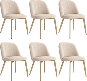 Zestaw 6 nowoczesnych krzeseł - Wygodne oparcie - Nogi metalowe - Pokrycie z weluru - Beżowy