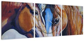 Obraz - Zakochane konie (z zegarem) (90x30 cm)