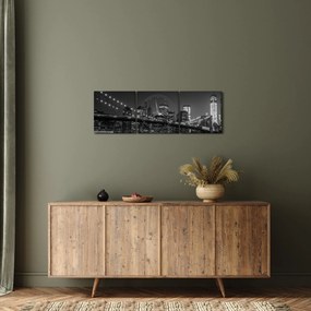 Obraz mostu Brooklyn Bridge w Nowym Jorku (z zegarem) (90x30 cm)