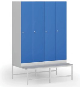 Szafka ubraniowa S1 z ławką, 2-drzwiowa, 1875 x 600 x 500/800 mm, demontaż, zamek cylindryczny, drzwi zielone